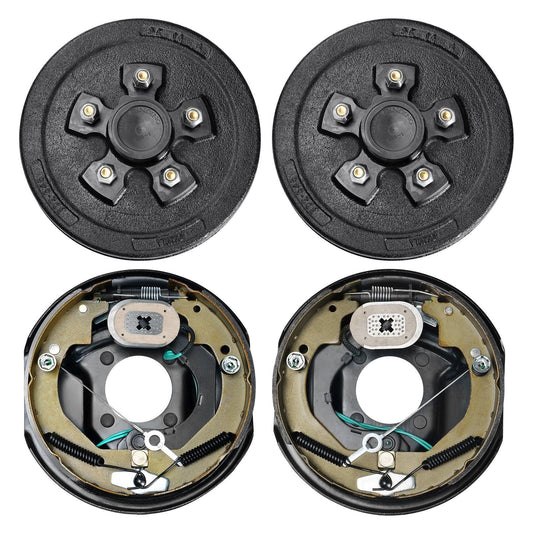 Trailer Hub Drum Kits 5 on 4.5" B.C. with 10" x 2-1/4" Electric Brakes, Self-Adjusting Trailer Brake Assembly for 3500 lbs Axle, 4-Hole Mounting, Backing Plates for Brake System Part Replacement