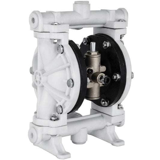 Air-Operated Double Diaphragm Pump, 1/2 in Inlet & Outlet, Polypropylene Body, 2.5 GPM & Max 80PSI, PTFE Diaphragm Pneumatic Transfer Pump for Petroleum, Diesel, Oil & Low Viscosity Fluids