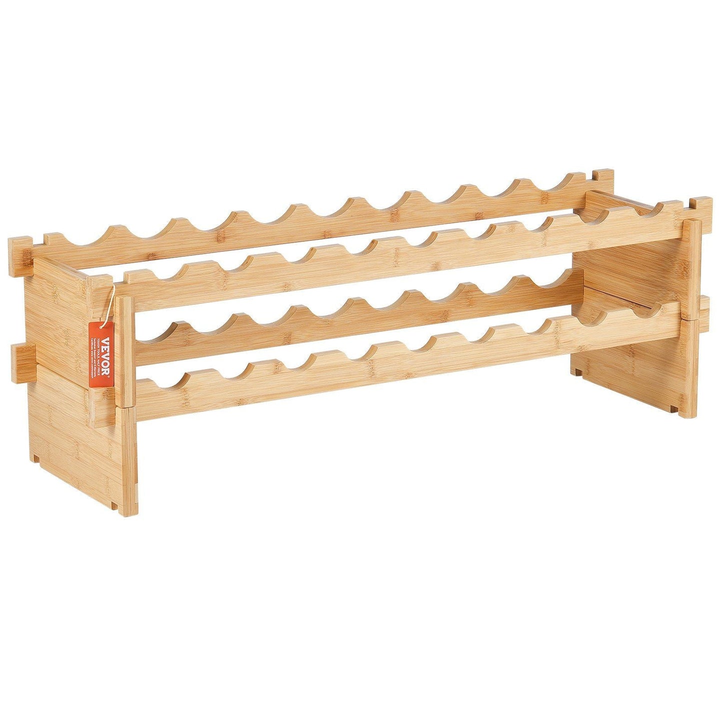 18 Bottle Stackable Modular Wine Rack Bamboo Wood Display Shelf 2-Tier