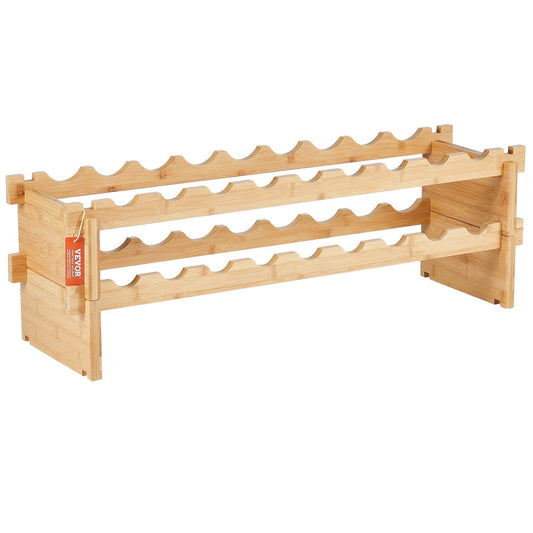 18 Bottle Stackable Modular Wine Rack Bamboo Wood Display Shelf 2-Tier