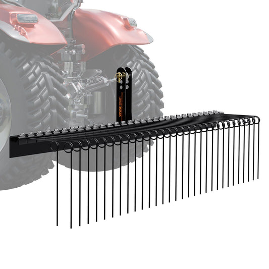 Tow Behind Landscape Rake, 72" Tow Dethatcher with 32 Steel Tines, Lawn Dethatcher Rake Attaches to Category 1, 3 Point Hitch for Tractor, for Leaves, Pine Needles, Straw, and Grass