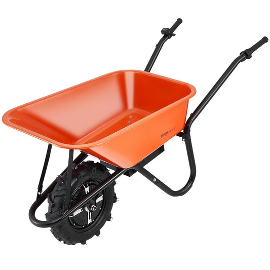 Electric Wheelbarrow Cart, 500W Powered Utility Garden Wagon Dump Cart, 4 Cu. Ft. Load & 330 lbs Capacity with Metal Handle & 16" Track Wheels, One Wheel Barrow Yard Cart & Wagons for Lawn Farm