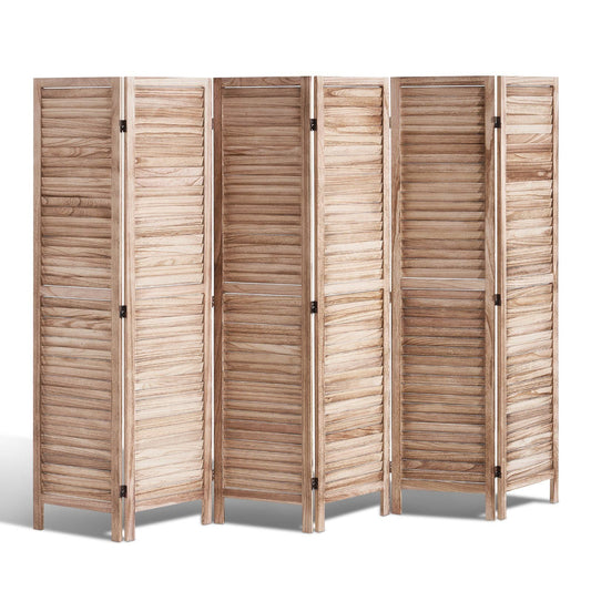 Wood Room Divider, 6 Panel Wood Folding Privacy Screen, 66.9 Inches Tall Indoor Louvered Partition Divider, Portable Decoration Screen, for Room Separation, Home, Office, Restaurant & Bedroom