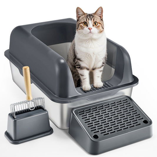 6 in Deep Cat Litter Box Odor-Free Litter Box with Filtering Foot Board