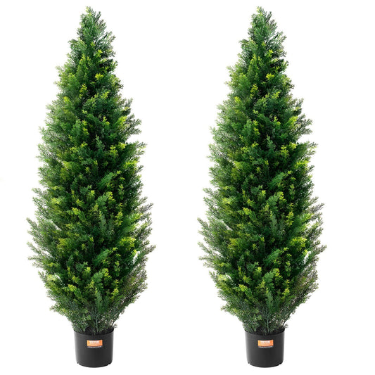 2 Pack 4' Artificial Cedar Topiary Tree Faux Plant UV Decor In/Outdoor