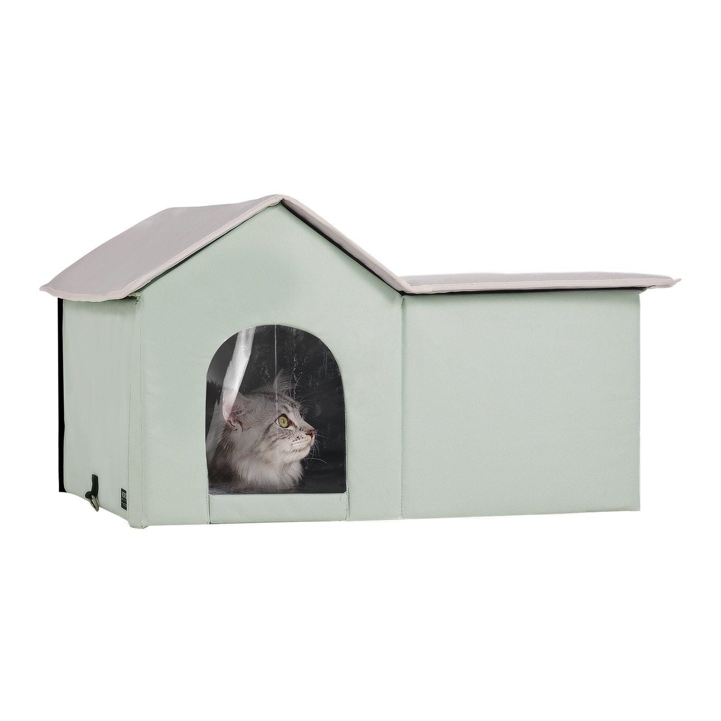 Heated Cat House Foldable Kitty Shelter with Heated Pad Green Large
