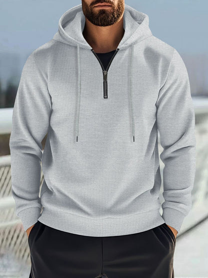 Men's Full Size Quarter Zip Long Sleeve Drawstring Hoodie Plus Size