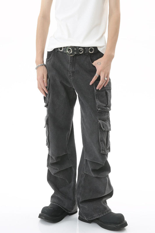 Men's Multi-Pocket Pleated Cargo Jeans