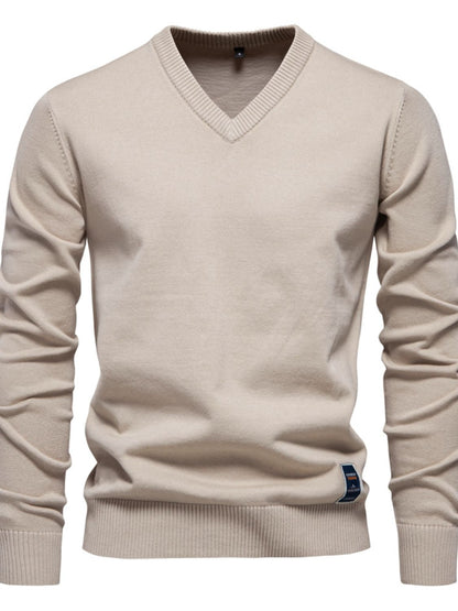 Men's Ribbed Hem V-Neck Long Sleeve Sweater