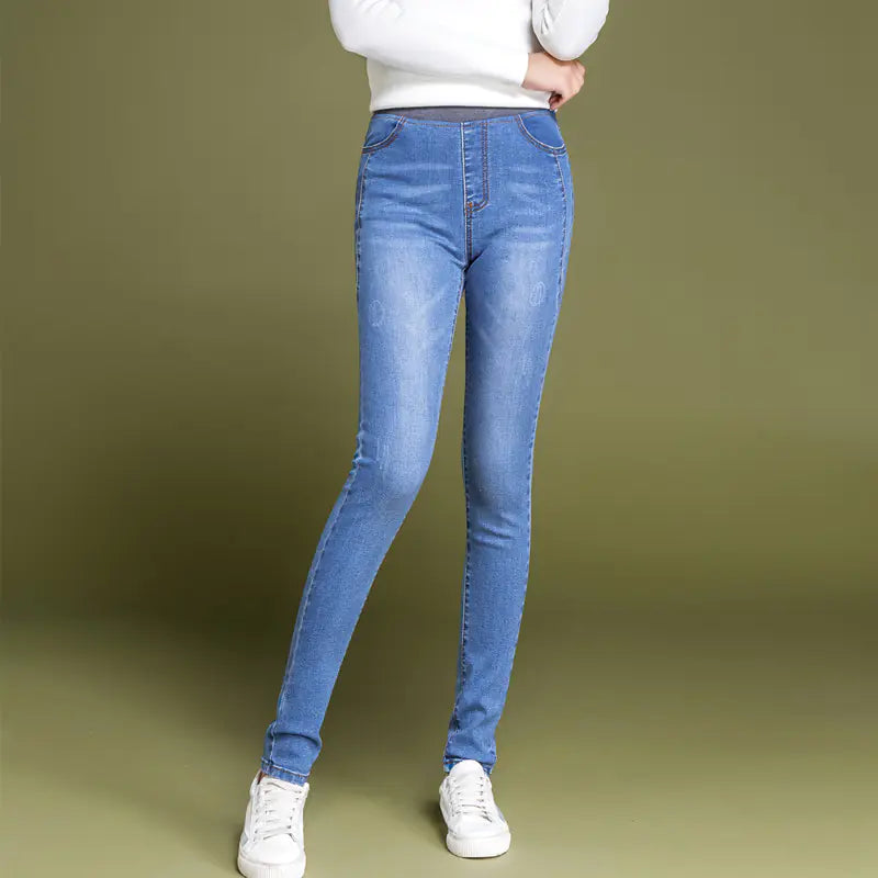 High-Waisted Stretchy Women's Jeans in Four Colors