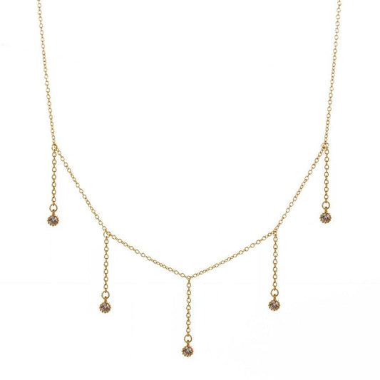Drop Necklace for Women in Gold or Silver with Five Cubic Zirconia Stone by Hollywood Sensation®