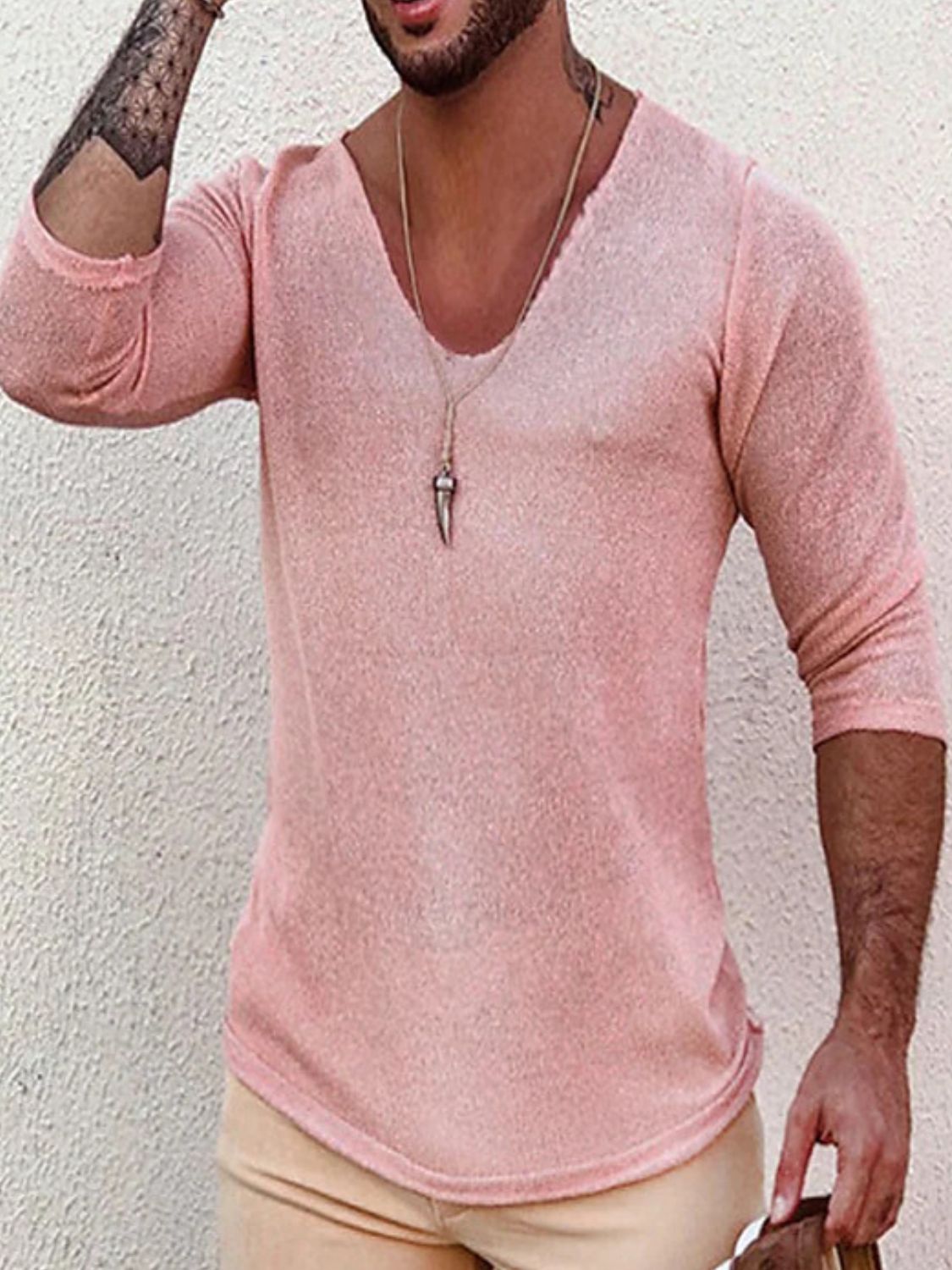 Men's Full Size V-Neck Long Sleeve T-Shirt Plus Size