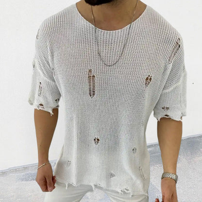 Men's Distressed Round Neck Knit Top