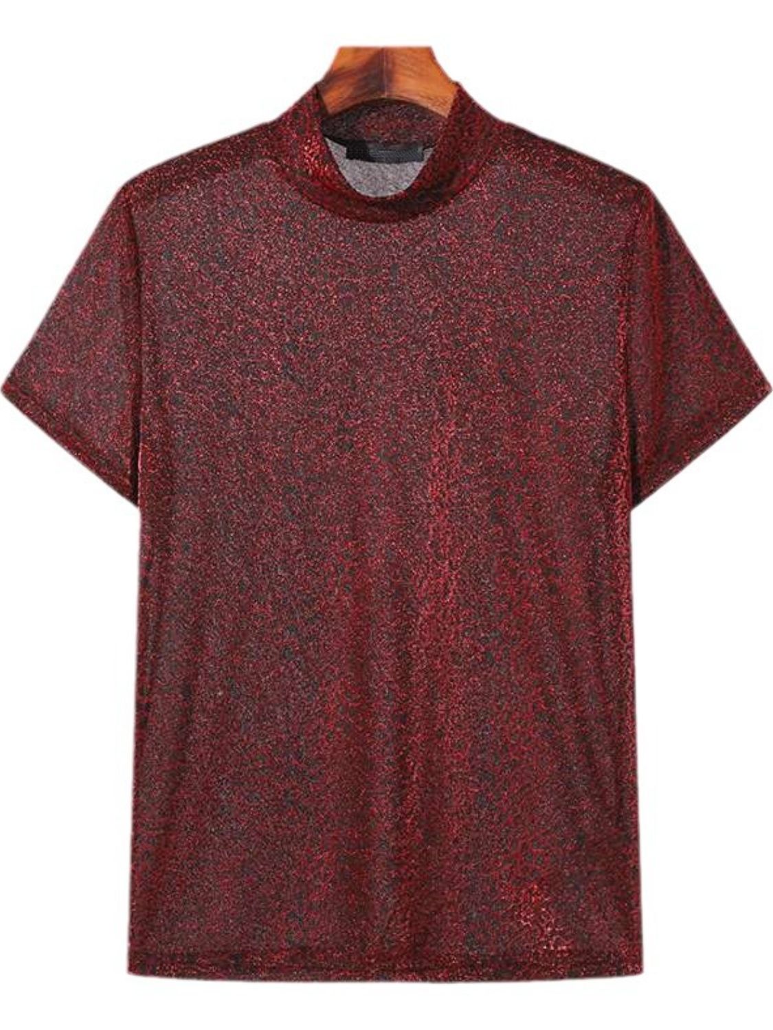Men's Full Size Glitter Mock Neck Short Sleeve Top Plus Size