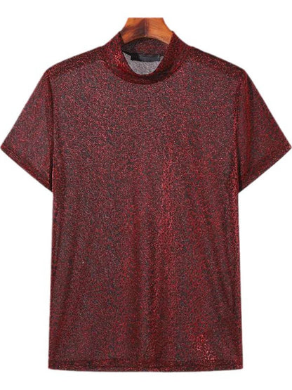 Men's Full Size Glitter Mock Neck Short Sleeve Top Plus Size