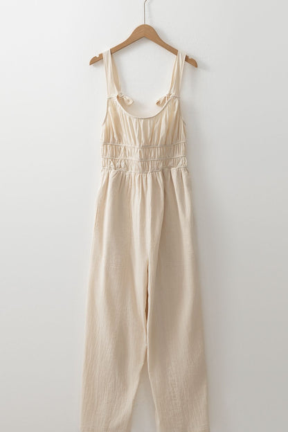 Ruched Sleeveless Wide Leg Jumpsuit