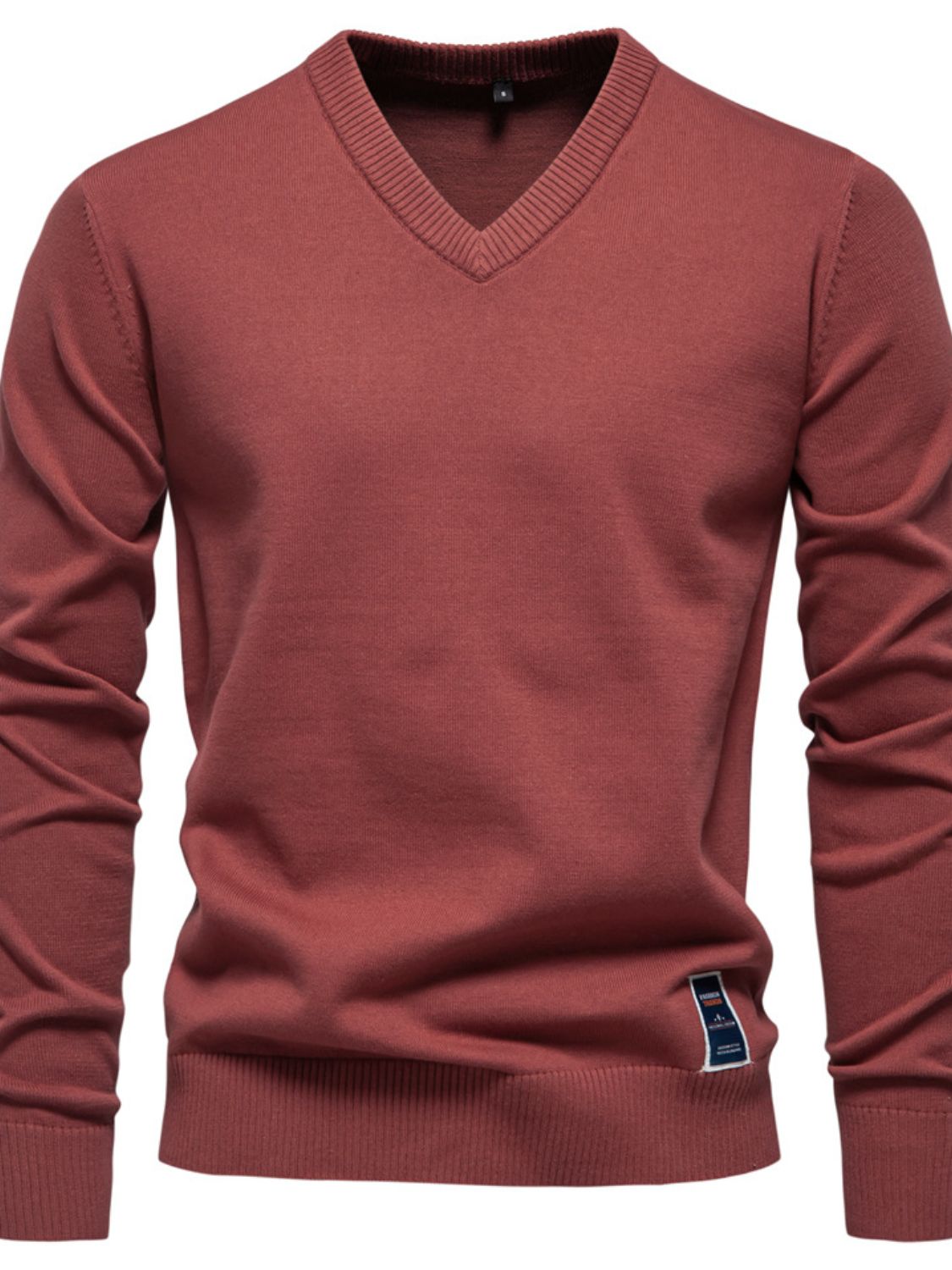 Men's Ribbed Hem V-Neck Long Sleeve Sweater