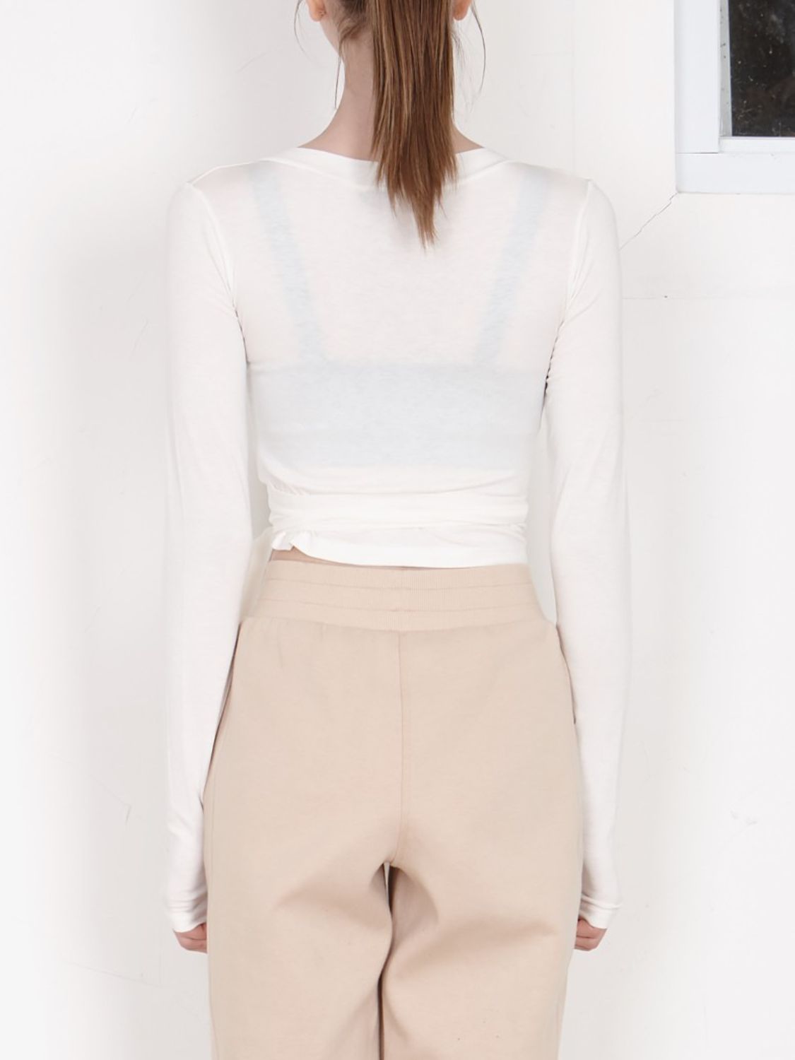 Tied Surplice Long Sleeve Top