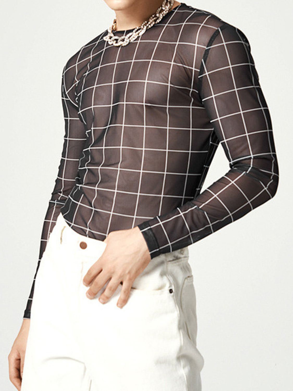 Men's Full Size Plaid Round Neck Long Sleeve Top Plus Size