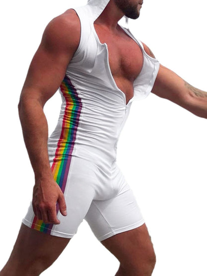 Men's Full Size Contrast Zip Front Sleeveless Active Romper Plus Size