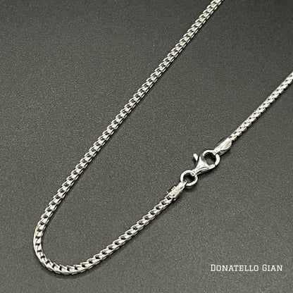 Sterling Silver 925 Round Franco Chain 1.7MM, 16"-24", Square Box Chain Necklace, Italian Made Sterling Silver 925 Unisex Chain by Donatello Gian