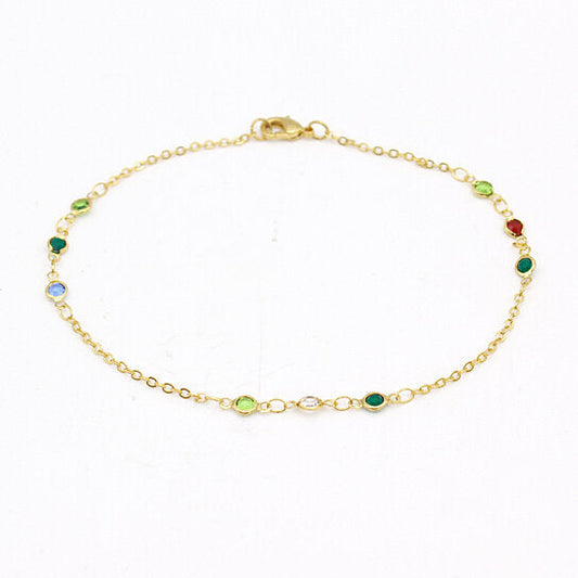 RMZ GOLD NYC 18K GOLD Dainty Multi Color CRYSTAL ANKLE BRACELET