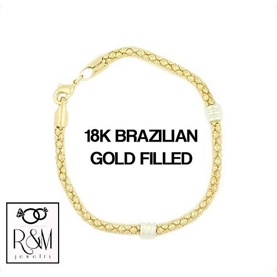 RMZ GOLD NYC 18k Gold 2 Tone Rhodium Filled High Polish Finish with Sterling Silver Popcorn Bracelet