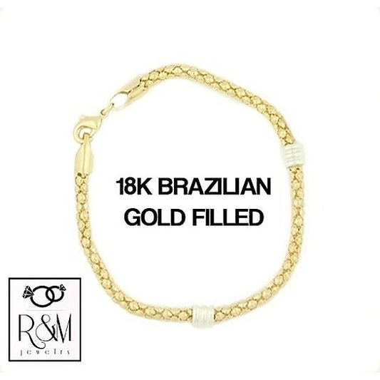 RMZ GOLD NYC 18k Gold 2 Tone Rhodium Filled High Polish Finish with Sterling Silver Popcorn Bracelet