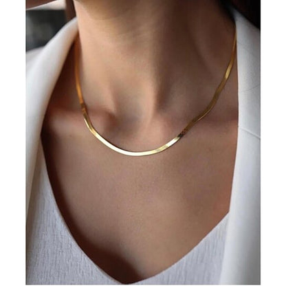 RMZ GOLD NYC 14k Gold Herringbone Necklace 20" Snake Chain, Elegant Gift for Mom or Mother's Day