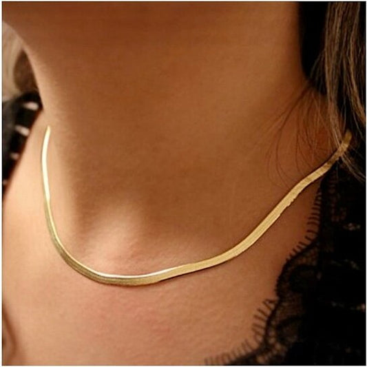RMZ GOLD NYC 14k Gold Herringbone Necklace 20" Snake Chain, Elegant Gift for Mom or Mother's Day