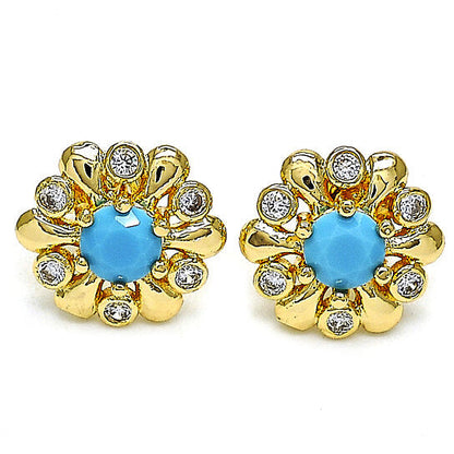 RMZ GOLD NYC 14K Gold Plated Flower Stud Earrings with Opal and Cubic Zirconia – High Polish Finish, Golden Tone