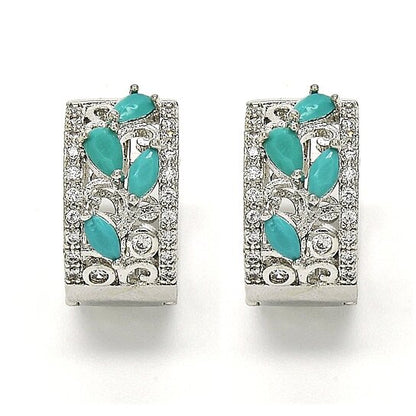 RMZ GOLD NYC 14K White Gold Teardrop Turquoise Leaf Design and Cubic Zirconia – Rhodium Tone