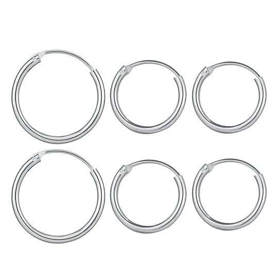 RMZ GOLD NYC Italian White Gold Endless Hoop Earrings (3 Pairs)