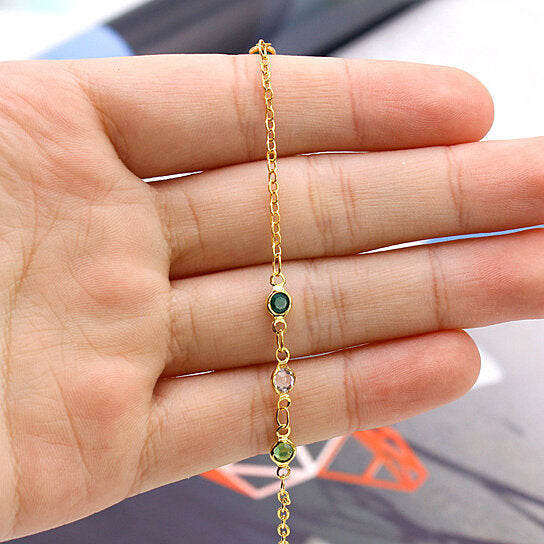 RMZ GOLD NYC 18K GOLD Dainty Multi Color CRYSTAL ANKLE BRACELET