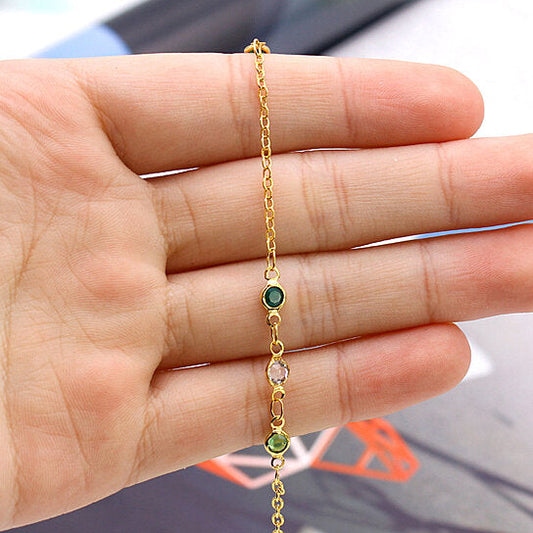 RMZ GOLD NYC 18K GOLD Dainty Multi Color CRYSTAL ANKLE BRACELET