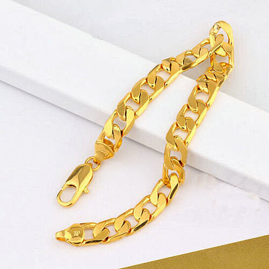 RMZ Gold NYC 14K Gold Plated Cuban Link Bracelet – 8" for Men & Women