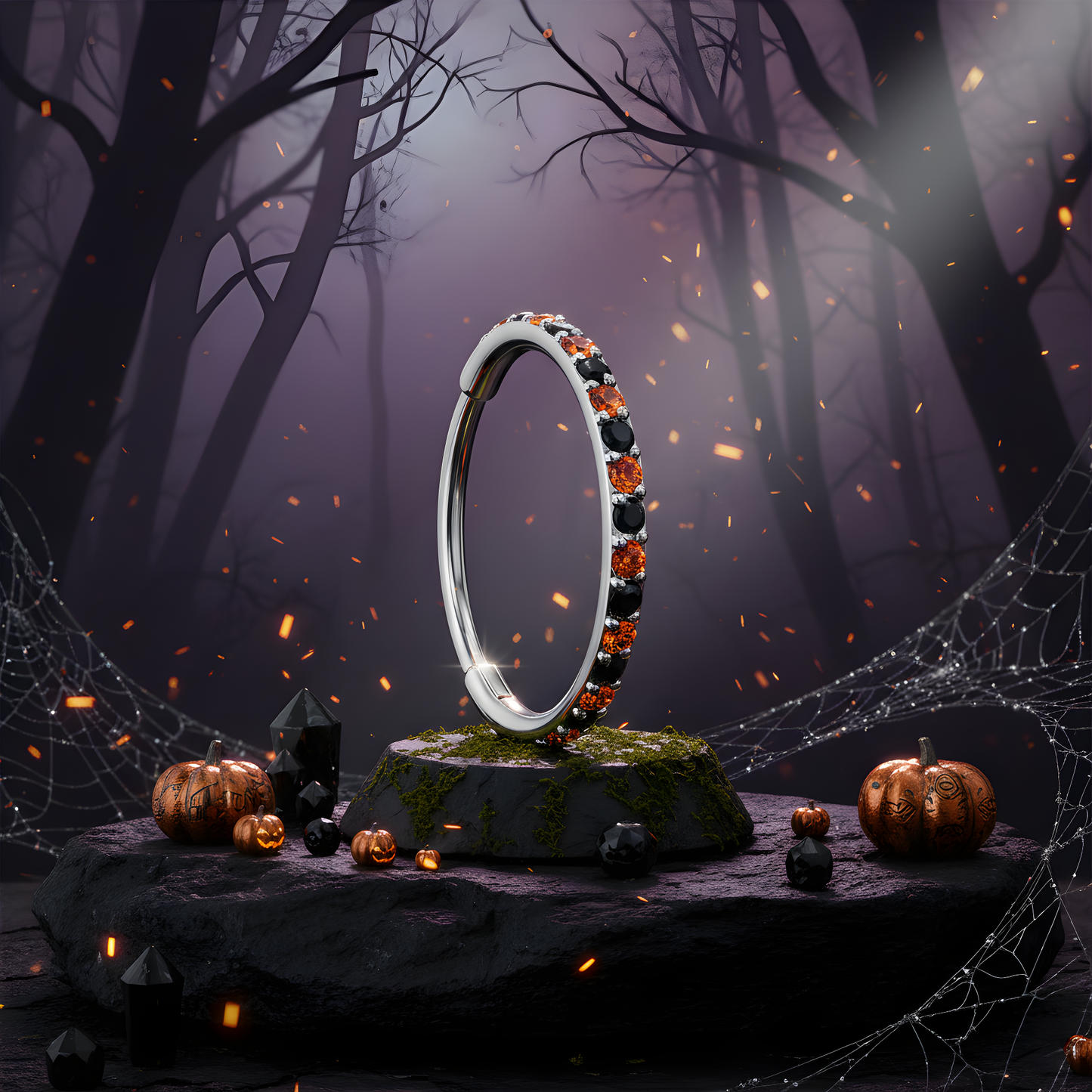 20G Micro Gem Titanium Hinged Nose Hoop - Black Orange Nose Ring