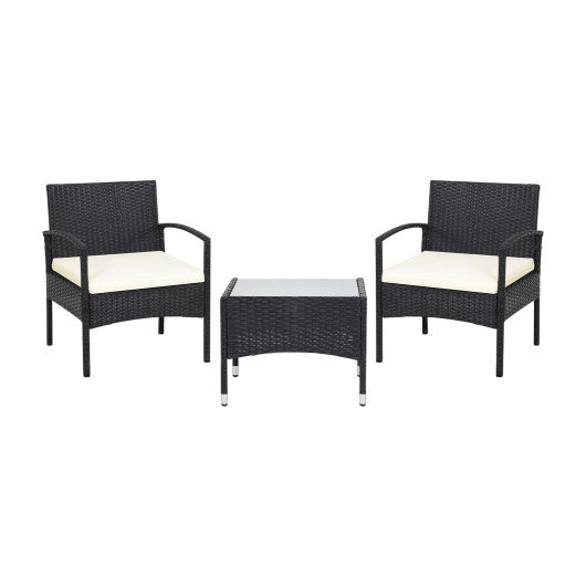3 Pieces Patio Wicker Rattan Furniture Set with Cushion for Lawn Backyard