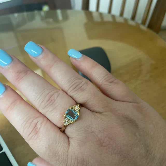 Vintage Ring Clear Austrian Crystals 18k Yellow Gold Electroplated Womens Birthstone Made in USA by PVD Vintage Jewelry