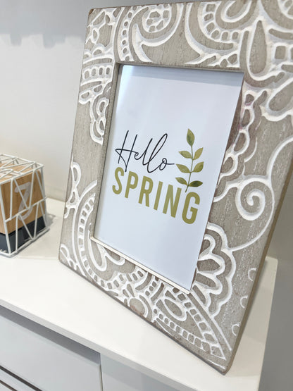 Hello Spring Green Foliage 2022 Spring Seasonal Wall Home Decor Print by WinsterCreations™ Official Store