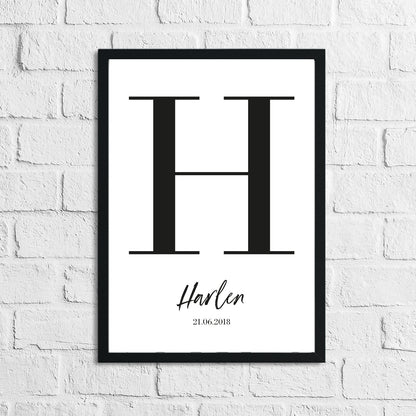 Personalised Black Name Initial DOB Children's Teenagers Room Wall Decor Print by WinsterCreations™ Official Store