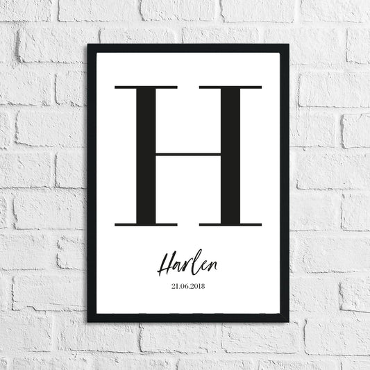 Personalised Black Name Initial DOB Children's Teenagers Room Wall Decor Print by WinsterCreations™ Official Store