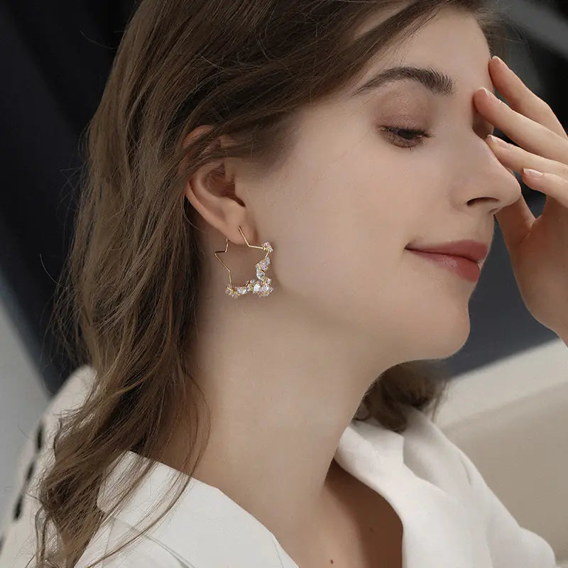 Stylish Geometric Star Design Big Hoop Earrings for Women