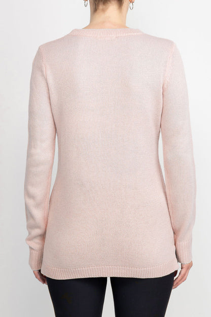 Lissy Crew Neck Long Sleeve Solid Knit Top by Curated Brands