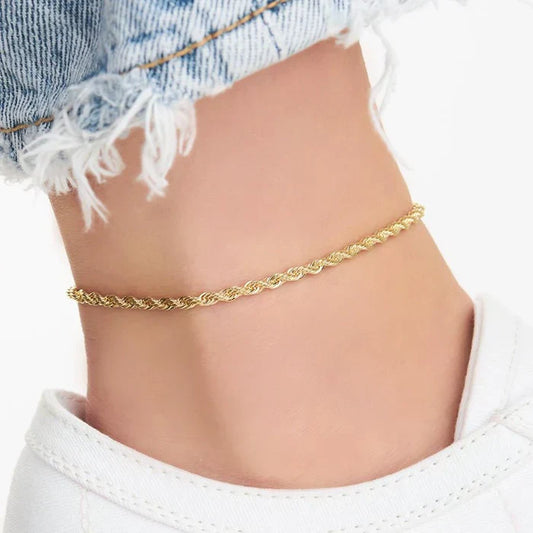 RMZ GOLD NYC 18k Gold Plated Braided Rope Anklet