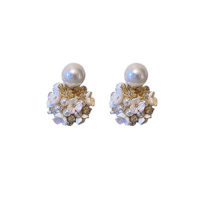 Elegant Flower Faux Pearl Stud Earrings for Weddings