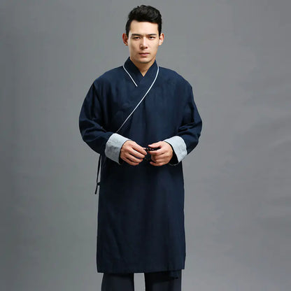 Traditional Chinese Cotton Linen Men's Long Robe Jacket