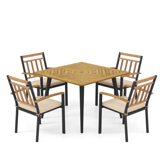 5 Pieces Patio Dining Set with Cushions and 1.9 inches Umbrella Hole