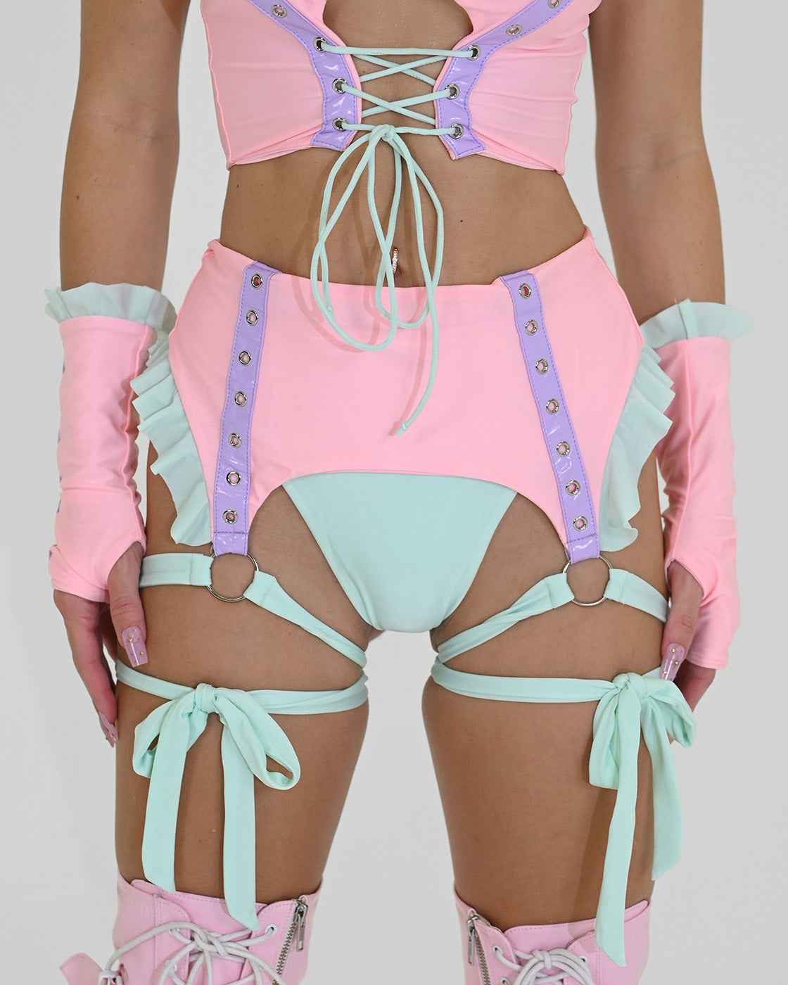 Cotton Candy Garter Belt Bikini Bottoms