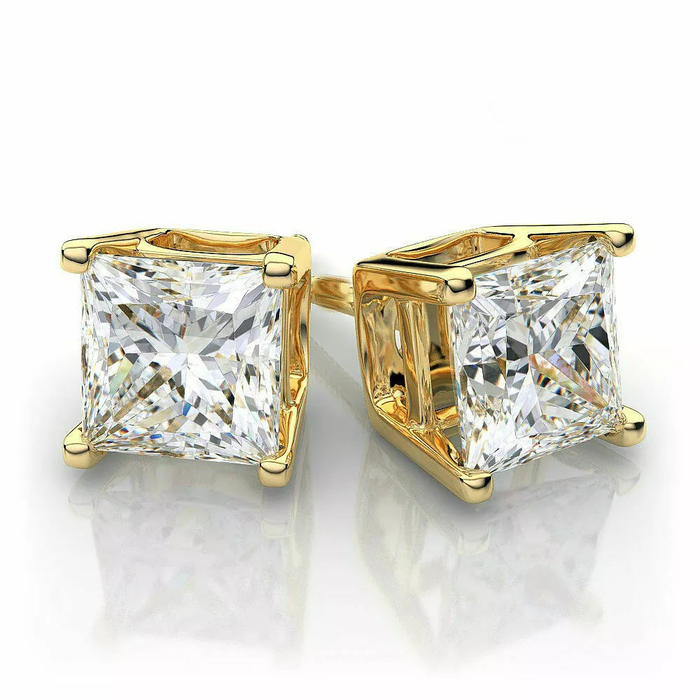Sterling Silver 925 Gold Stud Earrings Cubic Zirconia Men Women 2PC 6mm Earrings